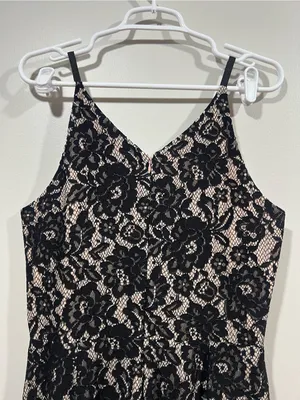 Dress the Population Isabelle Black Lace Midi Dress with Cream Lining Large thumbnail 6
