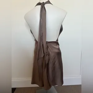 NWOT Brown Cowl Neck Backless Mini Dress XS thumbnail 6