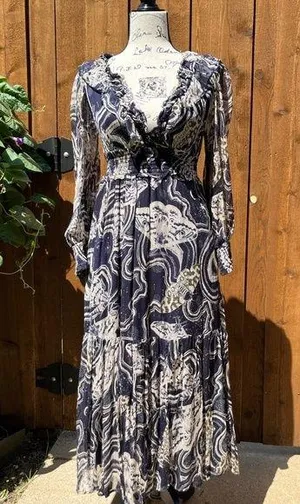 Painter Johnson for V-neck Textured Midi Dress Navy Size XSP NWT thumbnail 2