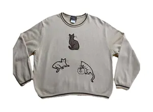 Vtg Southern Lady Sweater Cats Fish Bowl plaid Country Cat Lady kitten XL thumbnail 1