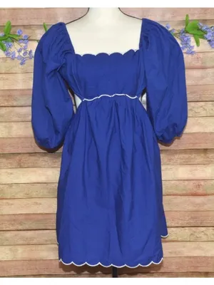 NWT Anthropologie Forever That Girl Mimi Size M Blue Scalloped Mini Sun Dress thumbnail 3