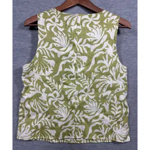 Rachel Zoe Womens Tank Top S Green White Linen Sleeveless‎ Reversible thumbnail 6