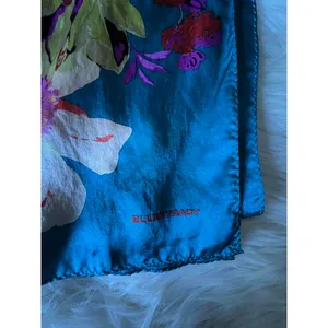 Ellen Tracy Teal Floral Silk Scarf thumbnail 3