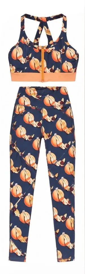 Sweaty Betty The Power Matching Workout Set Leggings Sports Bra Navy Orange med thumbnail 1