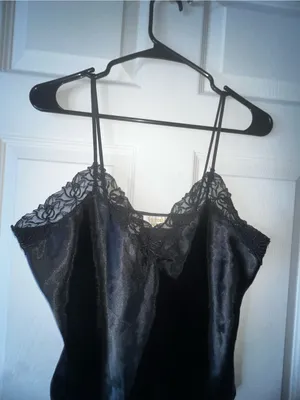 Victoria's Secret Vintage Gold Label Black Satin Lace-Trim Cami Size Small thumbnail 4
