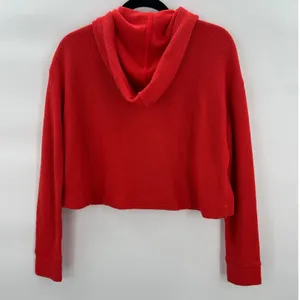 Athleta Womens Red Waffle Knit‎ Oversied Baggy Cropped Hoodie Sweatshirt XXS thumbnail 3