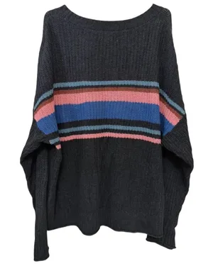American Eagle Outfitters Charcoal Gray Striped Pullover Sweater Crew Neck M thumbnail 1