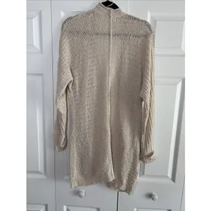 Pink Rose Open Front Cardigan Womens Size M Cream Pointelle Knit Boho Cotton thumbnail 5