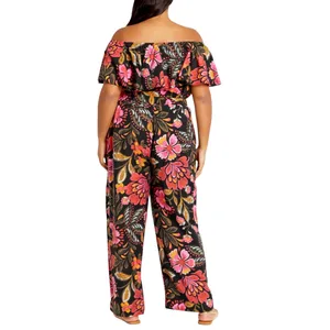 NWT City Chic Floral Print Off The Shoulder Jumpsuit Pink Black Orange Size 14 thumbnail 2