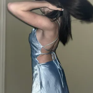 Beginning Boutique Mini baby blue satin dress thumbnail 3