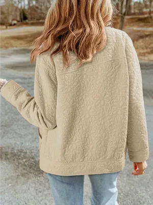 Women's Beige Quilted Loose Fit Button Down Jacket. AO6 thumbnail 2