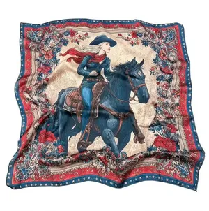 Boutique Midnight Cowgirl Floral Wild Rag Western Black Horse Silky Scarf Bandana NWT thumbnail 1