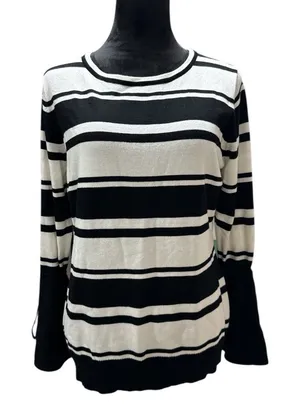 Vila Milano Striped Bell Sleeve Sweater Medium Black White Nautical‎ Knit thumbnail 1