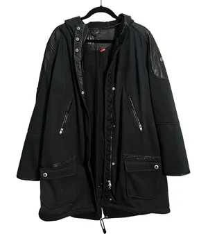 Spyder Women's XL Black Hooded Rain Trench Coat Faux Leather Accents Winter Fall thumbnail 1