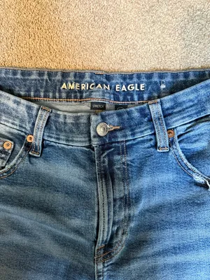 American Eagle Medium Wash Distressed Curvy Straight Leg Jeans Size 14 Short thumbnail 4
