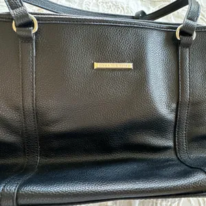 Dana Buchman Black Pebbled Faux Leather Large Tote Bag Gold Hardware thumbnail 5