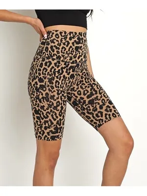 LNA Leopard Print High Rise Bike Shorts Biker Shorts Brown Black Size M thumbnail 2
