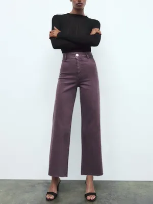 ZARA The Marine Straight Jeans Cropped Wide Leg in Lilac Sz. 10 thumbnail 11