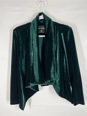 Blank‎ NYC Emerald Green Velvet Draped Open Front Blazer thumbnail 1