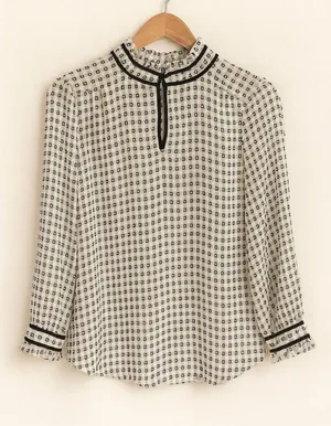 J.Crew Petite 00 Sheer Printed Blouse Black Size 0 thumbnail 1