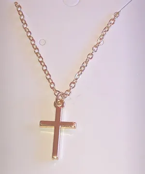 Elegant Gold Tone Cross Pendant Necklace thumbnail 1