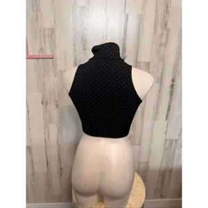 Goodtime USA Black Gold Polka Dot Turtleneck Crop Top Womens Large Sleeveless thumbnail 2
