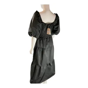 THML Black Puff Sleeve Tiered Midi Dress‎ Ruffle Off Shoulder Party thumbnail 5