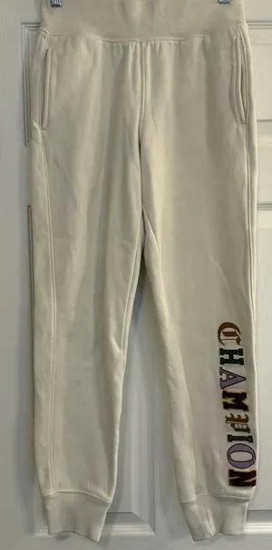 Champion Sweatpants Reverse Weave‎ Womens Sz Small Cream Spellout Jogger 90s thumbnail 1
