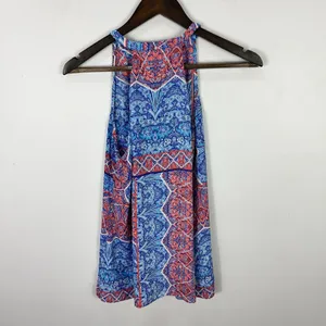 St Tropez West Sleeveless Top M Blue Paisley Boho Coastal Resort Vacation Beachy thumbnail 4
