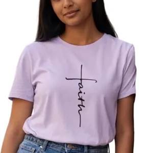 Faith Cross Graphic T-Shirt Womens‎ Large Lavender NWOT Short Sleeve thumbnail 1