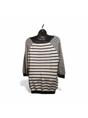 Pink Rose Black White Stripe Raglan Sweater Pullover Top Large (INV150) thumbnail 2