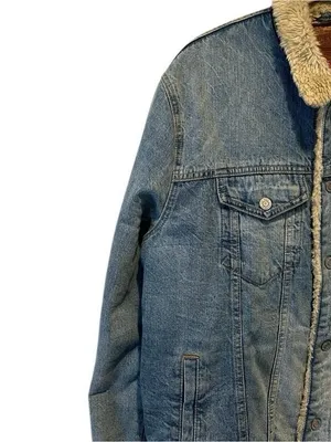 Lucky Brand Oversized Sherpa Lined Denim Trucker Jacket XL Y2K Boho thumbnail 5