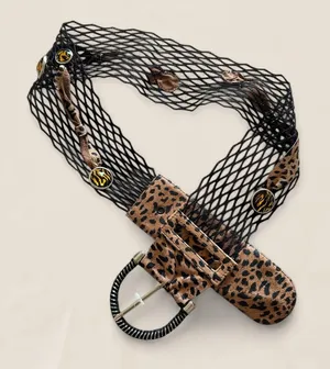 Source Unknown Vintage Les Sacs de Léo Rexx Leopard Fishnet Statement Belt thumbnail 1