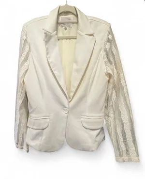 San Women's Cream Lace-Sleeve Blazer thumbnail 1