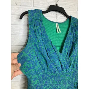 Anthropologie‎ green blue floral tiered maxi dress v-neck sleeveless women small thumbnail 3