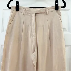 NWT Commense Pleated Front Wide Leg Trouser Pants Tan Sz Small thumbnail 3