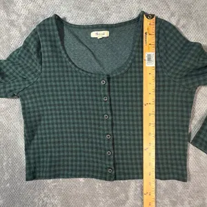 Madewell Medium Dark Green Black Gingham Cropped Button Front Top Holiday Grunge thumbnail 6