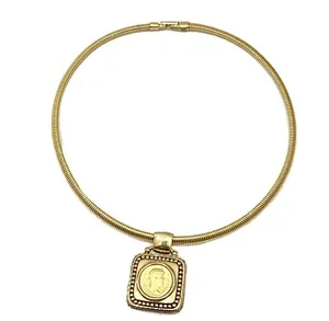Vintage Gold tone Coin Medallion Necklace thumbnail 1