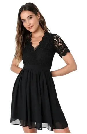 Lulus Angel in Disguise Black Lace Skater Dress EUC thumbnail 1