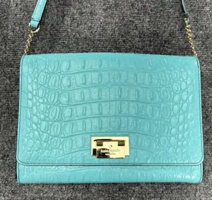 Kate Spade New York Turquoise Croc Embossed Leather Crossbody Clutch Purse thumbnail 1