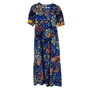 Tabitha Brown Size 0 Dress Maxi Mixed Floral Polka Dot Print Puff Sleeve thumbnail 3
