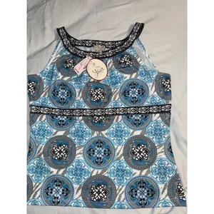 Yvos Blue White Medallion Print Tank Top Sleeveless Scoop Neck NWT Womens‎ Large thumbnail 2