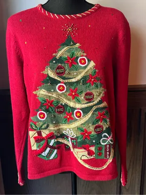 Vintage tiara international ugly Christmas sweater large thumbnail 1