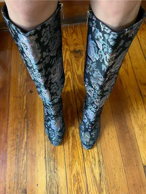 Kenneth Cole Reaction Black Floral Jacquard Knee-High Block Heel Boots thumbnail 4