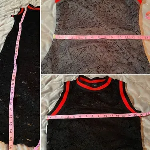 BAKU Fitted Black Lace Midi Dress Red Stripe Trim S thumbnail 11