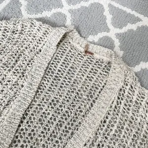 Free People marble tan crochet knit open cardigan quarter sleeve sweater thumbnail 6