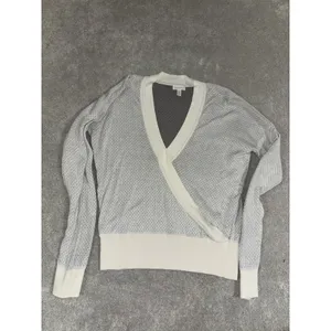 Garnet Hill White Tendu Surplice Neckline Pima Cotton Wrap Front Sweater size S thumbnail 4