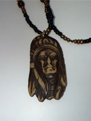 Handcraftede Black and Brown Beaded Necklace with Native Chief Pendant thumbnail 2