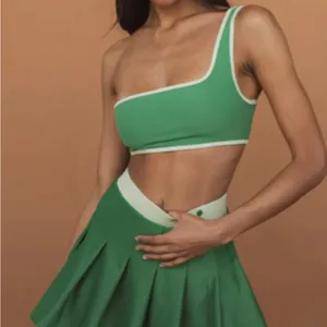 We wore what contrast one shoulder top green / wheat NWT XS thumbnail 1