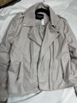 Guess Faux Leather Asymmetrical Moto Jacket Stone Grey Size XXL thumbnail 1